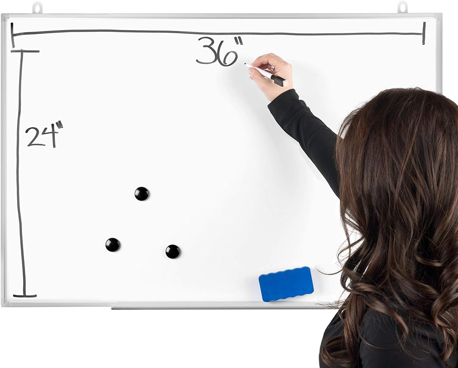 Officeline Ultra-Slim, Lightweight Magnetic Dry Erase Board & Accessories (Includes Whiteboard Pen & Pen Tray, 3 x Magnets & Eraser) (24 x 36 Inch) : Office Products