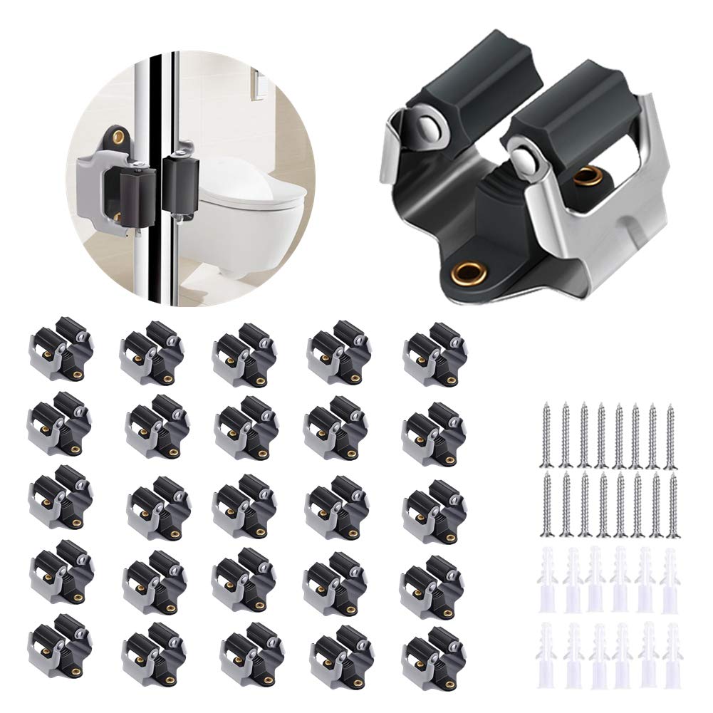 3-H Mop and Broom Holder Wall Mount 25 Pack, Broom Hanger Wall Mount for Garage Garden Shed Storage System Laundry Room Home Kitchen Organization up to 1.45 Inch(black)