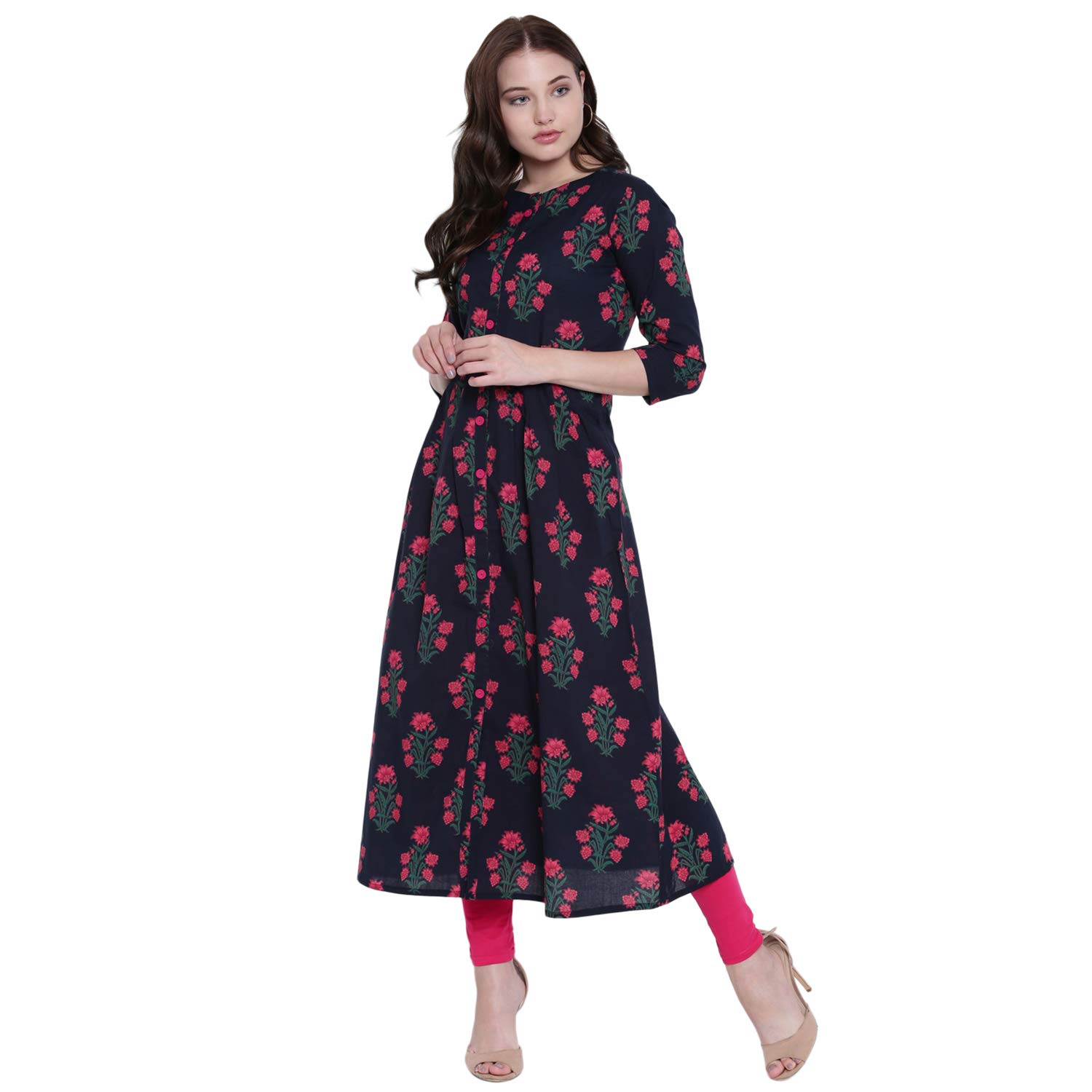 gulmohar jaipur women's cotton a-line kurti (blue)