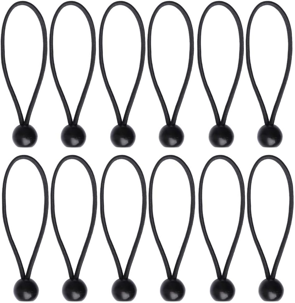 Nuoshen 12 Pcs Black Tarpaulin Bungee Balls 15cm 3mm Ball Diameter