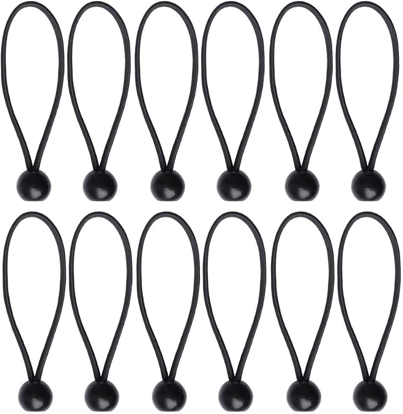 Nuoshen 12 Pcs Black Tarpaulin Bungee Balls 15cm 3mm Ball Diameter