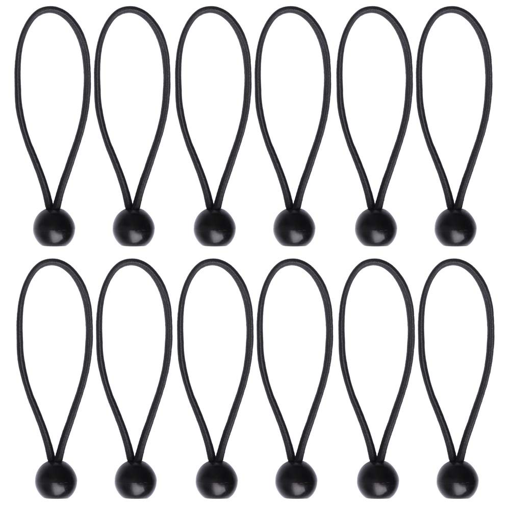 Nuoshen 12 Pcs Black Tarpaulin Bungees Balls for Banner, Tarp, Pavilions, Tents, Bungee Hooks, Holder, Flag Poles