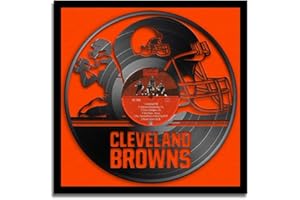 Sporticulture Football Wall Art Framed Vinyl Record Decor Print - 13X13 NFL Football Posters For Boys Bedroom & Decorations for Man Cave - Cleveland Browns