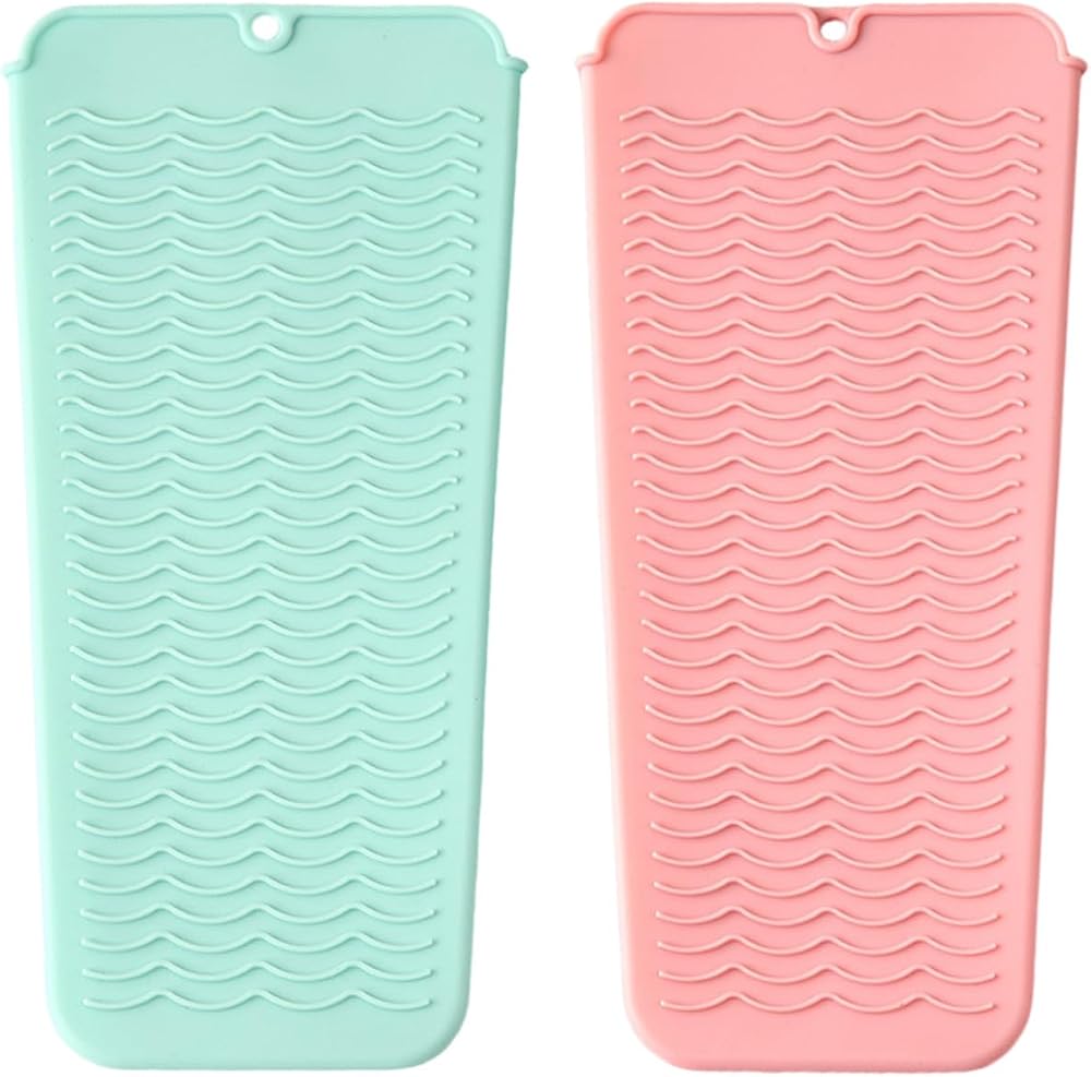 HAOXYO 2PC Heat Resistant Silicone Mat Pouch for Hair Straightener Curling Iron