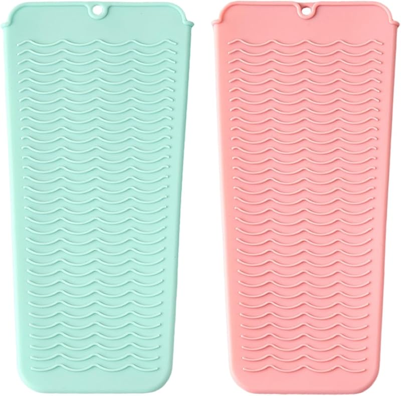 HAOXYO 2PC Heat Resistant Silicone Mat Pouch for Hair Straightener Curling Iron