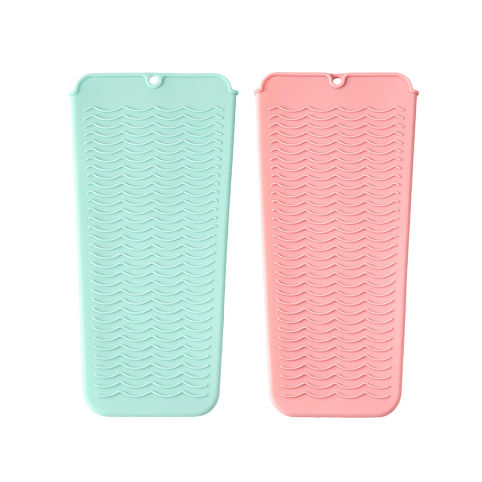2PCS Heat Resistant Silicone Mat with Hanging Hole Style,Heat Proof Mat for Hair Straighteners,Heat Protection Mat Suitable for Curling Iron,Flat Iron and Other Hot Hair Styling Tools (Pink,Green)
