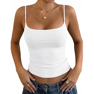 LOMON Womens Padded Cami Top Square Neck, Double Lined Camisole | Square Neckline, Everyday Outfits, Cropped Slim Fit, Remova
