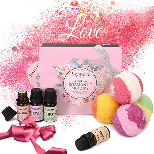 Skymroe 4 All-Natural Essential Oils with 4 Bath Bombs Valentine's Day Gift Set-Like, Love, Marriage, Family