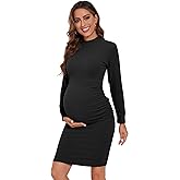 Smallshow Women's Materntiy Dress Long Sleeve Knit Crew Neck Pregnancy Clothes