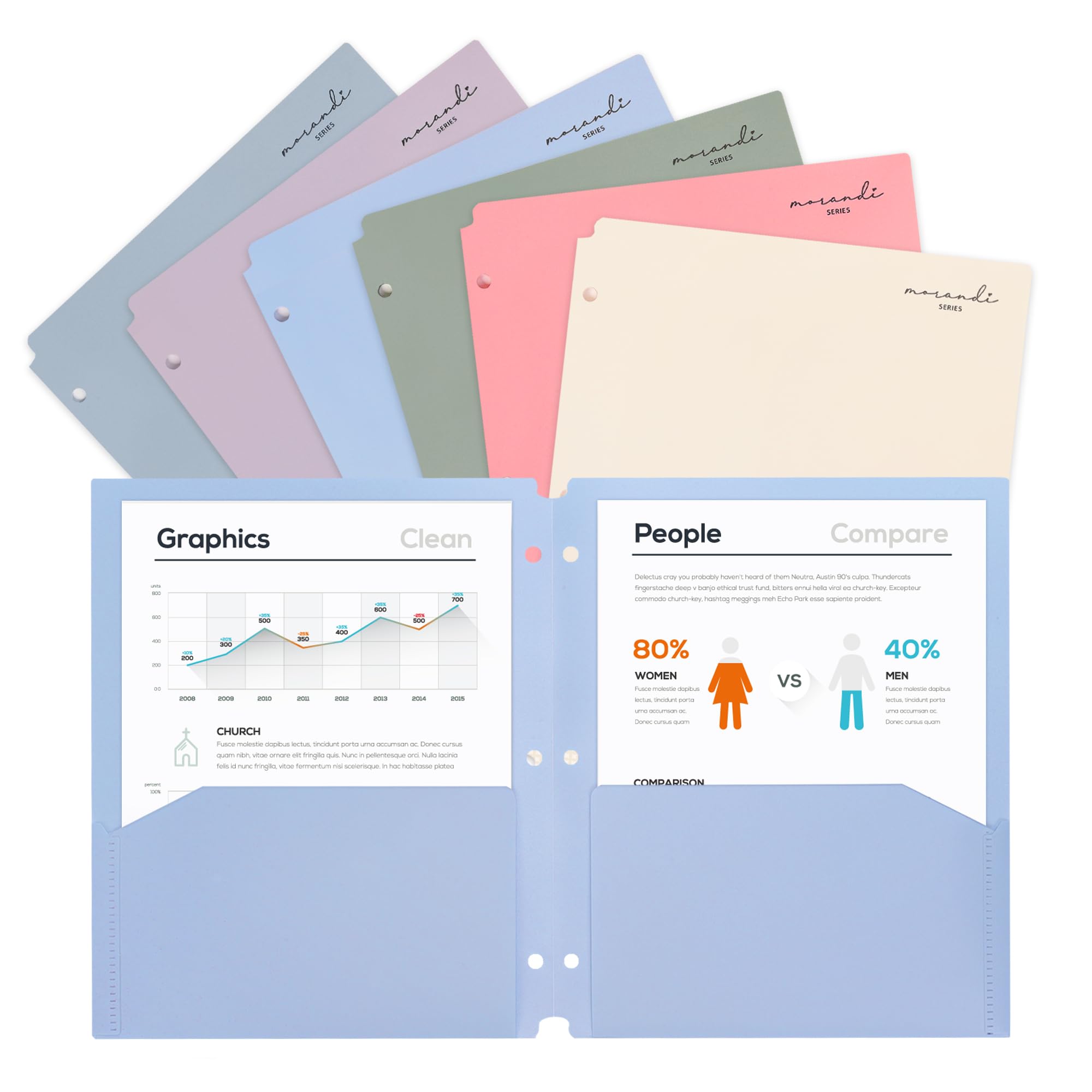 Photo 1 of H4D Plastic Folders with Pockets, Fit for 3 Ring Binder, Letter Size, Pastel Colors, 6 Pack