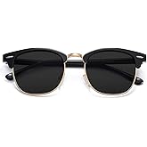 SOJOS Retro Semi Rimless Polarized Sunglasses Horn Rimmed UV400 Glasses SJ5018, Yellow Tortoise Frame/Green Lens