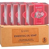 kastu Rose Oils Soap Bar for Face & Body,Moisturizing,Softer Skin,Natural Handmade,Hypoallergenic Beauty Bar Sensitive Skin With Gentle Cleanser,Men and Women,5-Pack