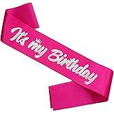 FSJJLLU It's My Birthday Sash Hot Pink with Glitter Silver Letters Happy Birthday Sash for Women Girl Bday Gift Ideas Party Favors