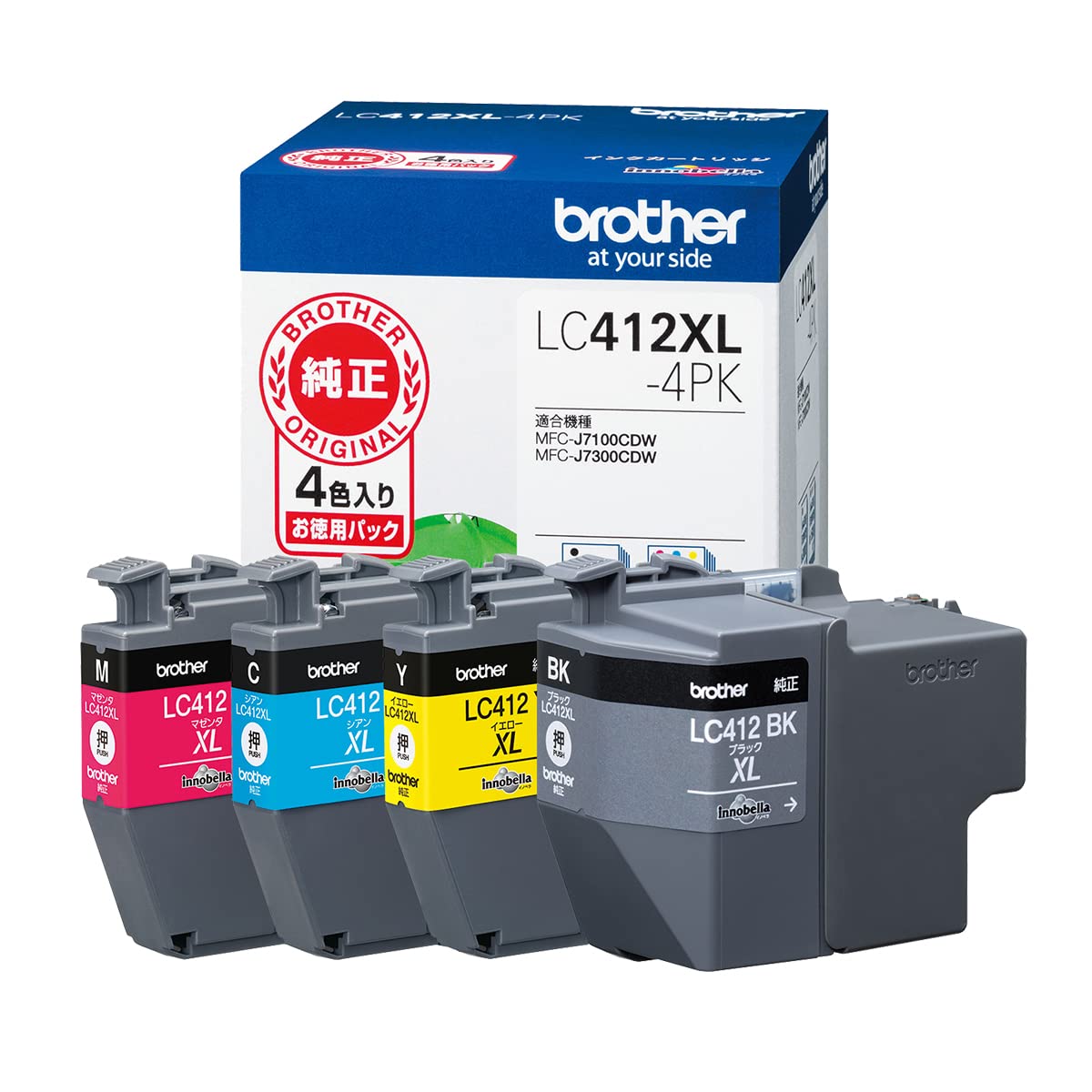 【ブラザー純正】 ブラザー工業(Brother Industries) インクカートリッジ4色パック(大容量)LC412XL-4PK対応型番:MFC-J7300CDW、MFC-J7100CDW他 ブラック 小商品画像