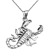Fine Sterling Silver Sideways Scorpion Pendant Necklace