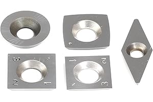 Pack of 5 Wood Turning carbide Cutter inserts Combination Set,For YUFUTOL Or Other Popular Wood Turning Tools(Include Square, Square With Radius,Diamond,Round Shape Cutters) Supplied with Screw