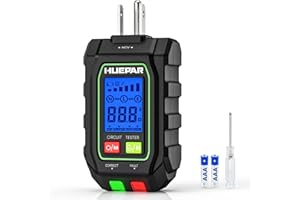 Huepar 2-in-1 GFCI Outlet Tester with Digital LCD Display, NCV GFCI 30-150V VoltageTester, Standard 3-Wire Receptacle Socket 