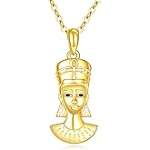 AXOMY Nefertiti Necklace 925 Sterling Silver Africa Queen Nefertiti Pendant Necklace Egyptian Jewelry Gifts for Women