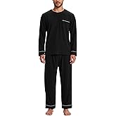 Mofiz Viscose Soft Men's Pajama Sets Sleepwear Long Sleeve Crewneck Pajama Set for Men Warm Loungewear Pjs with Pockets