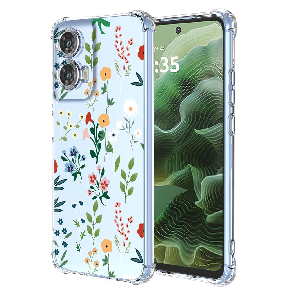 SEAHAI Case for Motorola Moto G35 5G, Ultra Thin Soft Silicone Clear Back TPU Bumper Shockproof Cover Fashion Flowers Graphic Colorful Skin Slim Case - Colorful