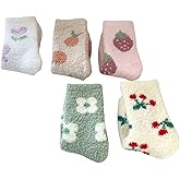 WDIRARA Women's 5 Pairs Cherry Fruit Fuzzy Socks Winter Warm Slipper Socks Cozy Home Sleeping Socks