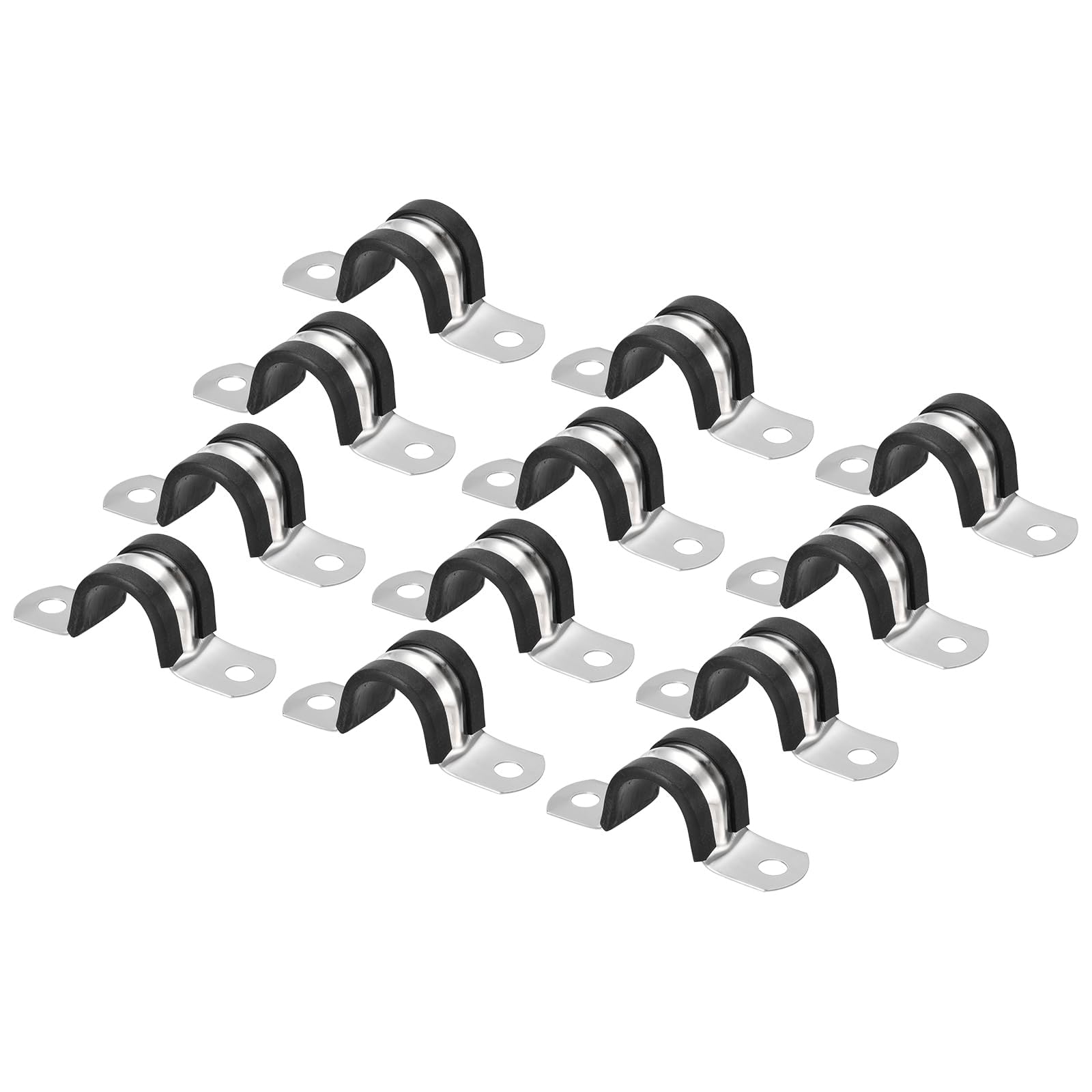 Unifizz 12Pcs 18mm(3/4") Cable Clamp, Rubber Cushioned Insulated Clamp 304 Stainless Steel U Shape Bracket Metal Hose Clamp Tube Holder for Pipe Wire Tube