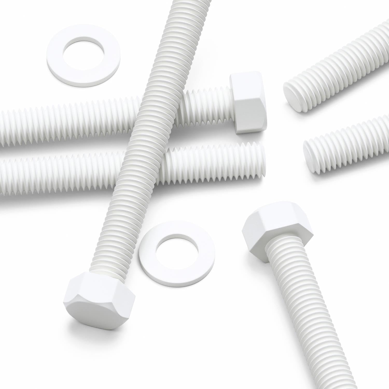 10x White Hex Head Screws Polypropylene (PP) Plastic Nuts and Bolts, Washers, M10 x 100mm, Acrylic, Water Resistant, Anti-Corrosion, Chemical Resistant, Strong.
