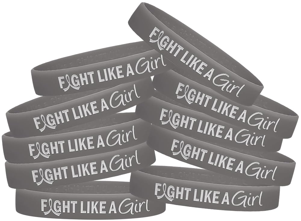 Fight Like a Girl Hybrid Silicone Wristband Bracelet for Brain Cancer, Brain Tumor, Parkinson's Disease Awareness (10 Pack) - Grey — image 1