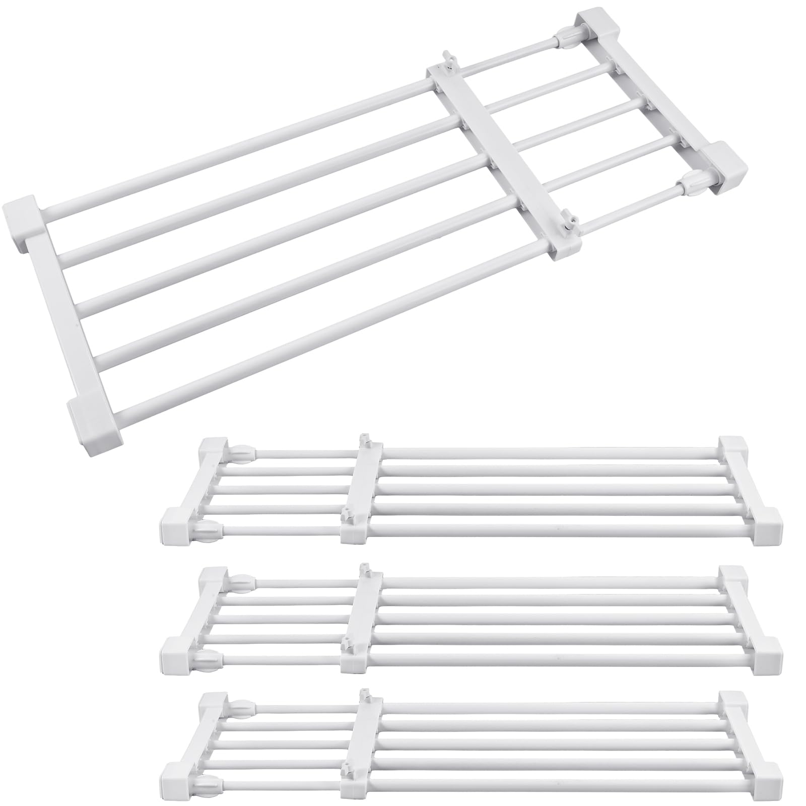Photo 1 of Geetery 4 Pcs Closet Tension Shelf Metal Expandable Closet Shelf Dividers Adjustable DIY Shelf Separators in Closet Tension Rod Storage Rack for Cabinet Kitchen Wardrobe (15''-21.65'' X 9.45'')