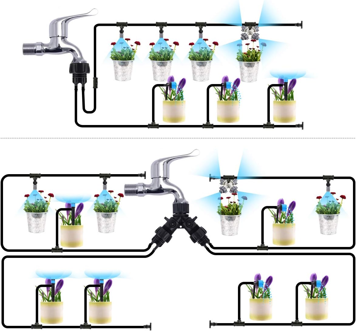 Jeteven 132ft/40m Drip Irrigation Kit Hydroponics Supplies System Drippers Tubing Accessories Tree Watering Automatic Plant Garden Hose Water Sprinkler, Set for Garden Greenhouse Flower Bed Patio Lawn: Home & Kitchen