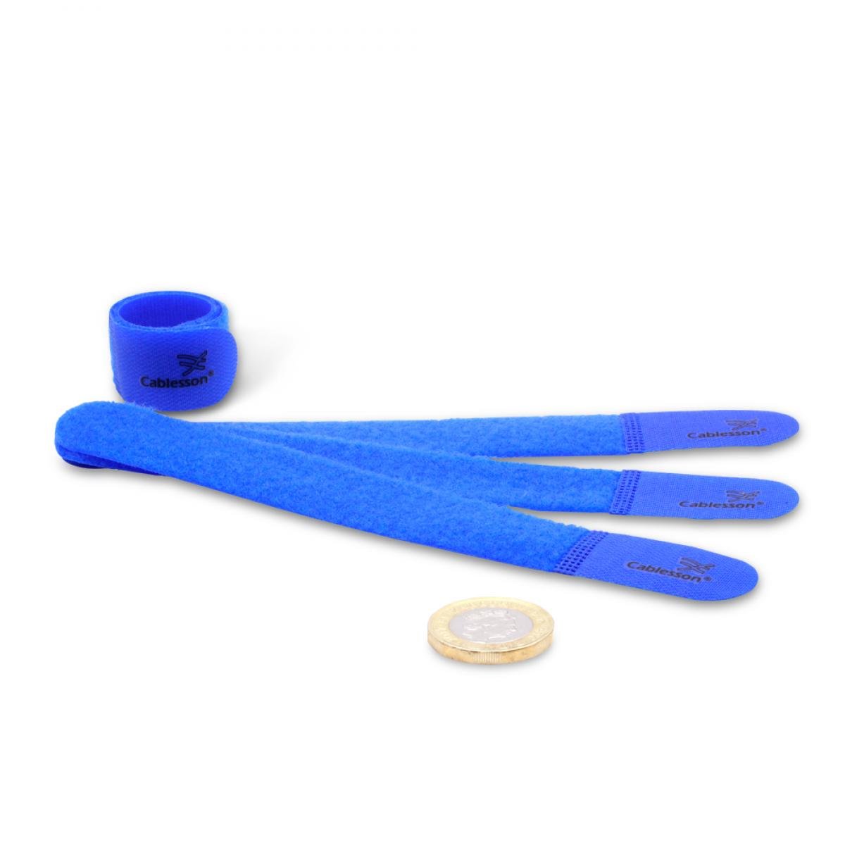 Cablesson - Chunky Pack - Reusable Releasable Hook and Loop Nylon Self-Gripping Cable Ties - Straps and Keep wire cord tidy - Cable Management for Laptop, PC, TV and more - Pack of 10 (Blue) โ image 1