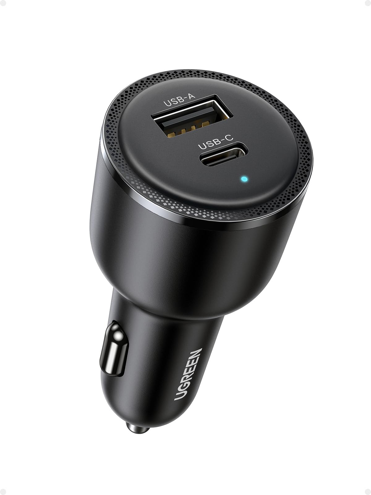 UGREEN 63W USB C Car Charger Fast Charging PPS 45W & QC3.0 & PD3.0 Type C Car Charger Compatible with Galaxy S25/S24/S23 Series, iPhone 17/16/15/14 Series,iPad/MacBook,etc