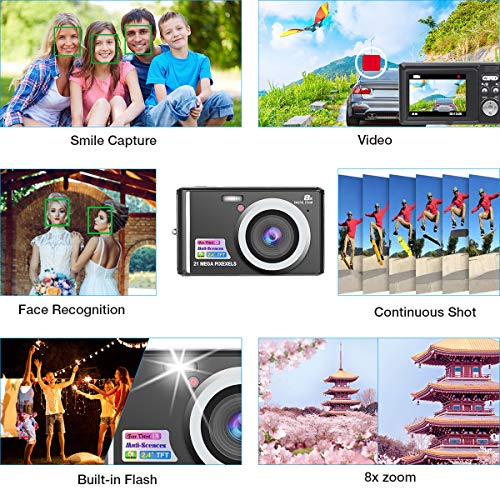 HD Mini Digital Cameras,21MP Point and Shoot Digital Video Cameras-Travel,Camping,Gifts (Black 1)