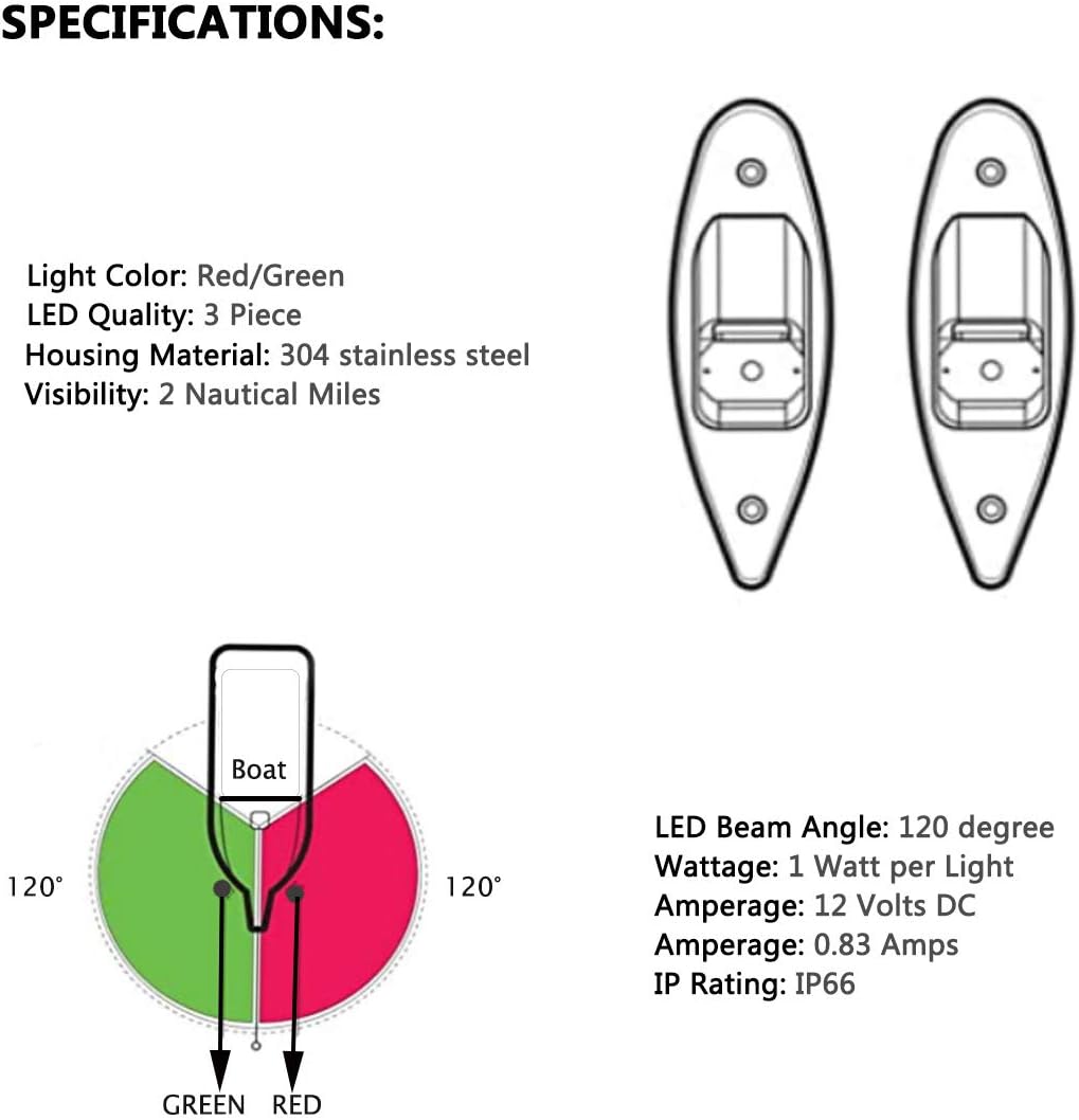LED Navigation Side Lights,Marine Boat Stainless Steel Flush Mount Waterproof Light 12V, Teardrop Bow Lights,LED Bow Navigation Lights Pontoons Sailing Signal Lights,Red and Green - 1Pair: Automotive