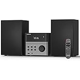 Compact Micro Hi-Fi Stereo System with CD Player, Bluetooth, FM Radio, USB Playback, Aux-Input & Earphone Output, 30W Stereo Sound, Remote Control
