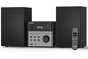 LONPOO Compact Micro Hi-Fi Stereo System with CD Player, Bluetooth, FM Radio, USB Playback, Aux-Input & Earphone Output, 30W Stereo Sound, Remote Control