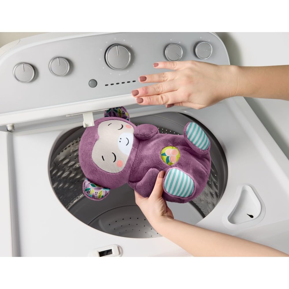 Fisher-Price Baby-Spielzeug Lila Schlummer-Affe, tragbare Plüsch-Spieluhr mit Atembewegungen und Lichtern für Neugeborene ab einem Alter von 0 Monaten, JLH41 5
