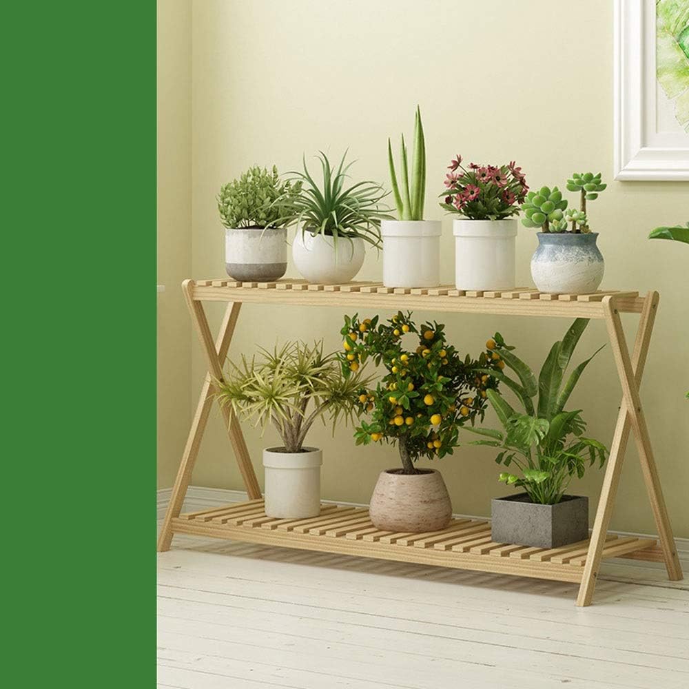DS Flower stand Flower stand, X-cross double-layer wooden floor-standing plant stand multi-functional anti-corrosion rack, suitable for living room/balcony/outdoor/garden, and 2
