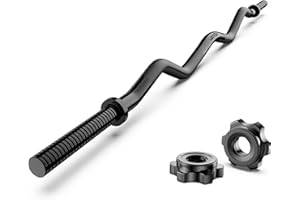 LAVVON 47" EZ Curl Bar Weight Lifting Bar, 1-inch Curling Bars for Weight lifting, Barbell bar for Hip Thrusts/Squats/Lunges for Gym and Home, With 2 Star Double Risk Star-nuts (220lb Weight Capacity)