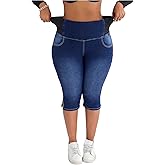 Verdusa Women's Plus Size Stretchy Jeans Split High Waisted Capri Pants with Pockets