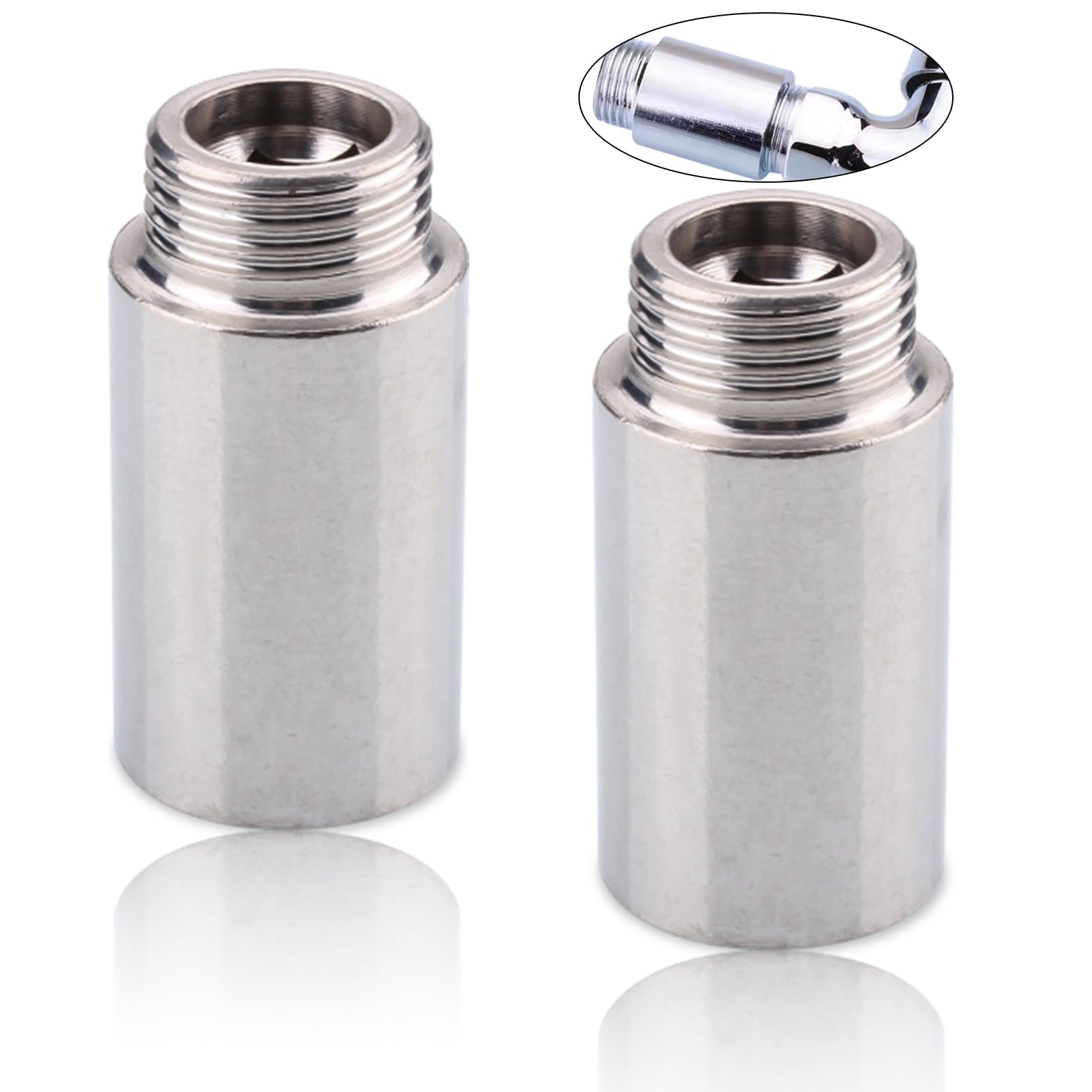 Set of 2 tap Extensions, 1/2 inch x 50 mm, 1/2 inch Female Thread x 1/2 inch Male Thread, G1/2 inch Water Connection Extension, DN15 Thread Extension, Shower Head Extension for taps, Angle valves