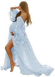 Sky Blue Maternity Photoshoot Dresses Tulle Robe