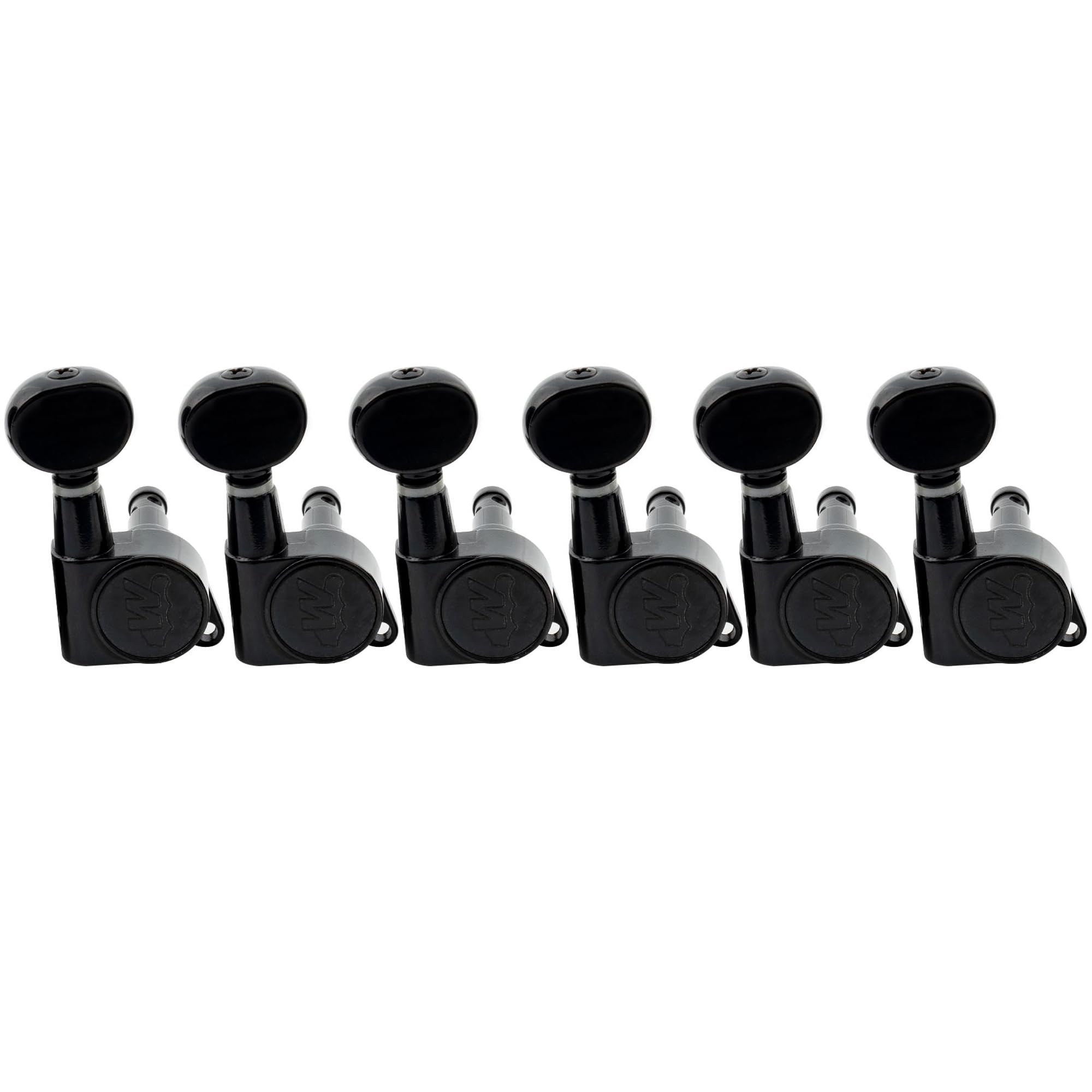 Wilkinson 6-in-line E-Z-LOK Mini Oval Button Guitar Tuners Machine Heads Tuning Pegs Keys Set for Fender Strat/Tele Electric Guitar, Black