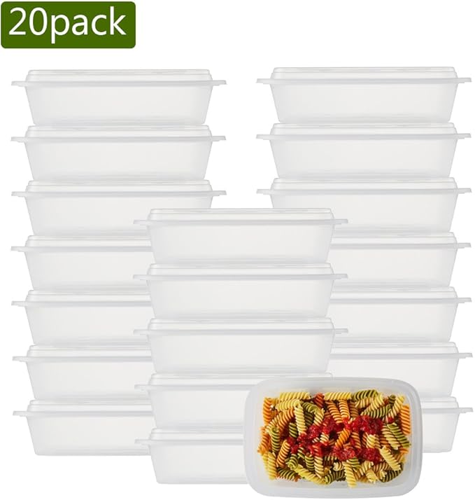 NutriBox [20 Value Pack] Single 1 compartment 28 OZ Clear Meal Prep Plastic Food Storage