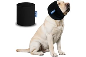 COMFPET Ear Wraps for Dogs Cats, Dog Snood for Ear Hematoma, Pet Ear Muffs for Anxiety Relief Noise Canceling, Ear Cover The Grooming & Force Drying, Calming Dog Neck and Ear Warmer, Ear Care, Black L