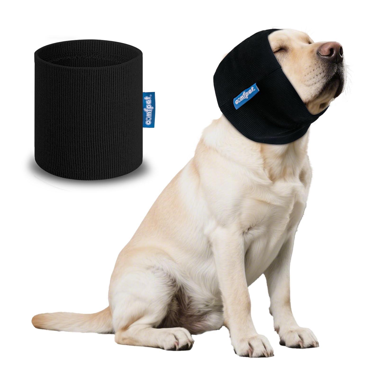 Comfpet Dog Ear Snood for Fireworks, Ear Muffs for Dogs Pet Ear Wrap, Dog Ear Cover for Anxiety Headband Protector, Ear Hoodie for Dogs, Dog Head Wrap for Ear Hematoma (Black, Extra Large)