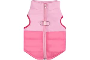 LONTEPET Winter Dog Coat with Leash Ring, Warm Jackets Puppy Cold Weather Coats Pet Clothes Cat Outfits for Small Dogs (Pink+Rosered, Small)