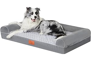 FAFAFULAI Orthopedic Dog Bed for Large Dogs, Waterproof Dog beds with Washable Removable Cover, Cozy Plush Dog Sofa Bed, L Shaped Pet Bed with Waterproof Lining and Nonskid Bottom, Grey