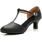 BAKPH Women's T-Strap Character Dance Shoes Non-Slip Ballroom Dance Heels for Latin Salsa Tango