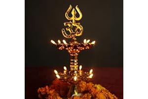 Saleberate Electric Plastic Light, Pooja Diya with LED Spark, Home Temple Decor, Electric Diya Golden,Mandir Diya,Diwali Diya Lamp (2 Layer)